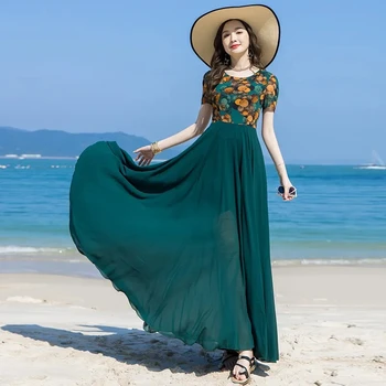 שיפון שמלה סופר פיות ירוק הרזיה חוף הים נופש חוף חצאית 2023 הקיץ החדש של הנשים שמלה ארוכה